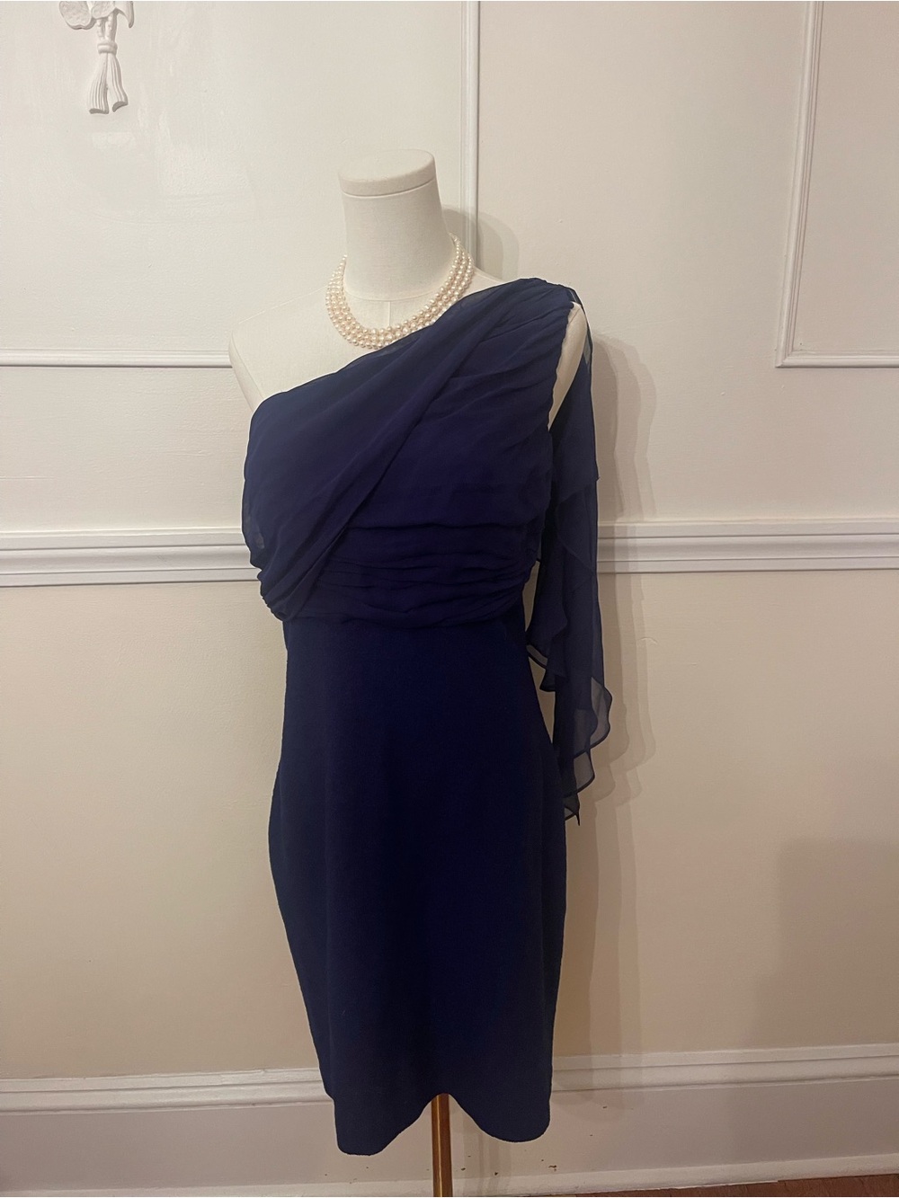 Luxury St. John One-Shoulder Chiffon Draped Cocktail Dress